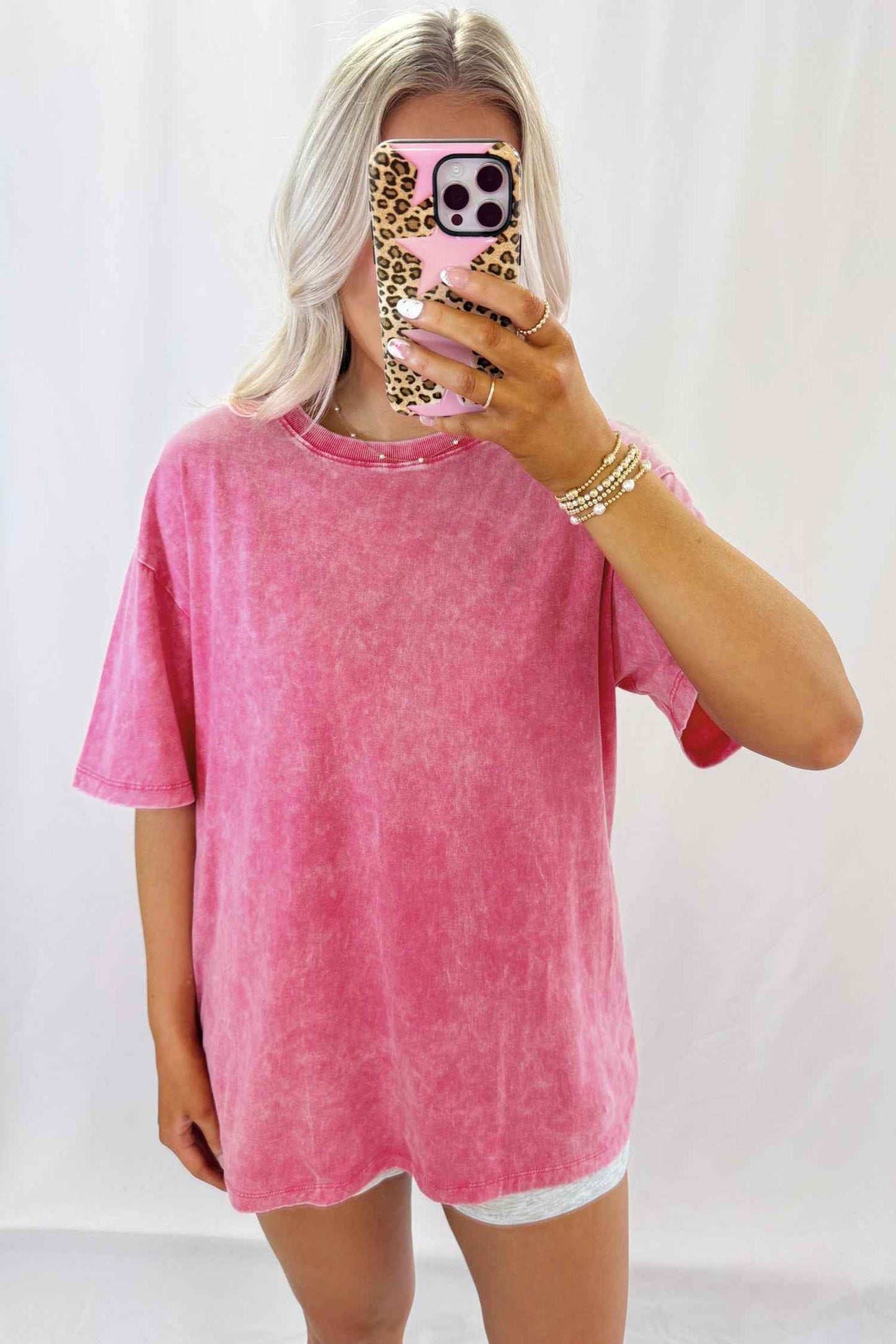 Rose Red Mineral Washed Oversized Tee