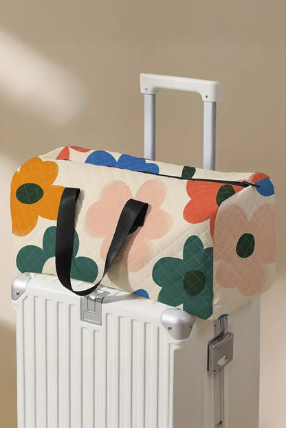 White Flower Print Quilted Large Duffel Bag - Snoopy's Closet