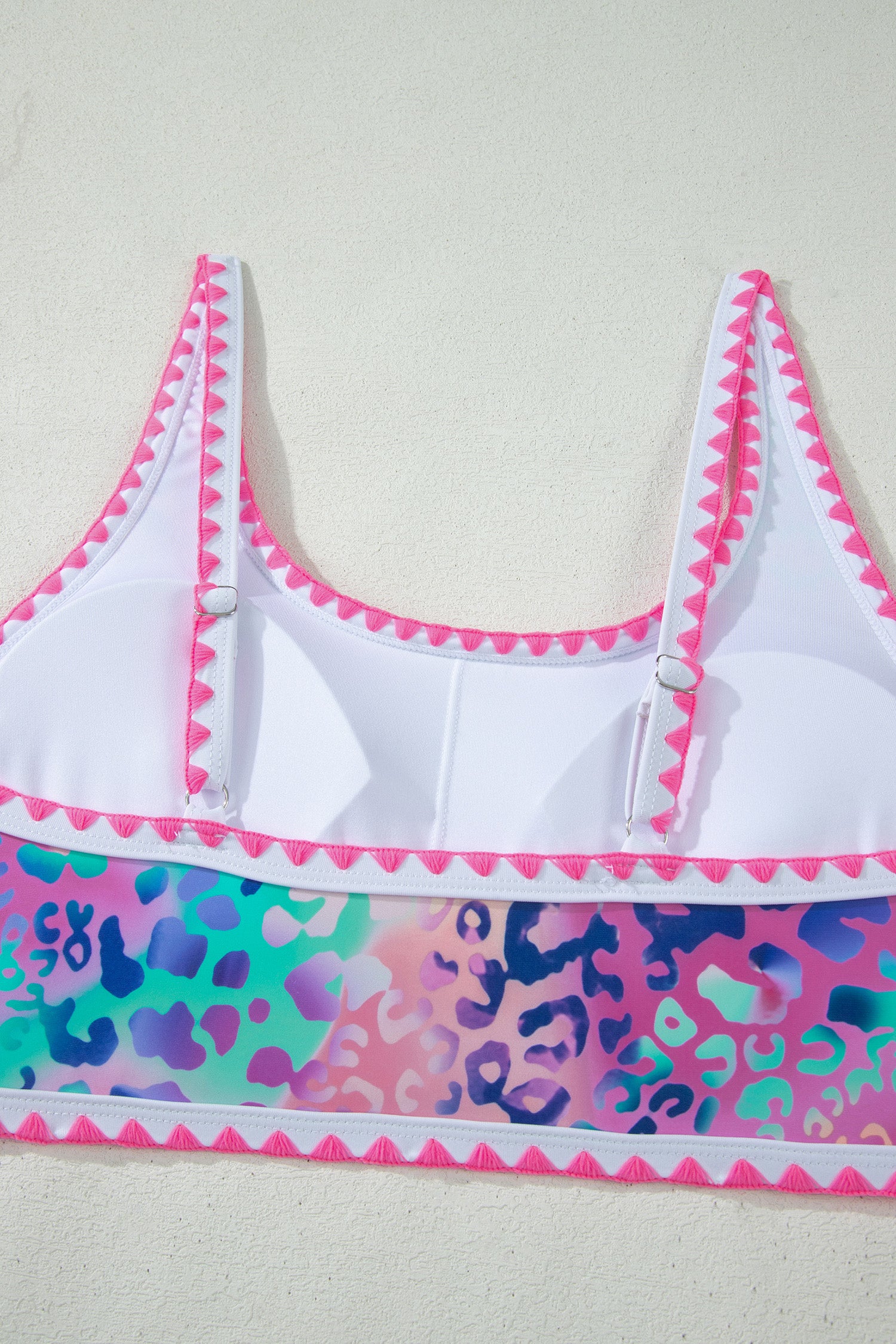 Pink Leopard Ricrac Trim Square Neck High Waist Bikinich - Snoopy's Closet
