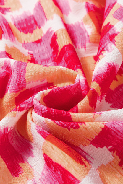Vestido Mini Sin Mangas con Volantes en el Cuello y Estampado Abstracto Rosa