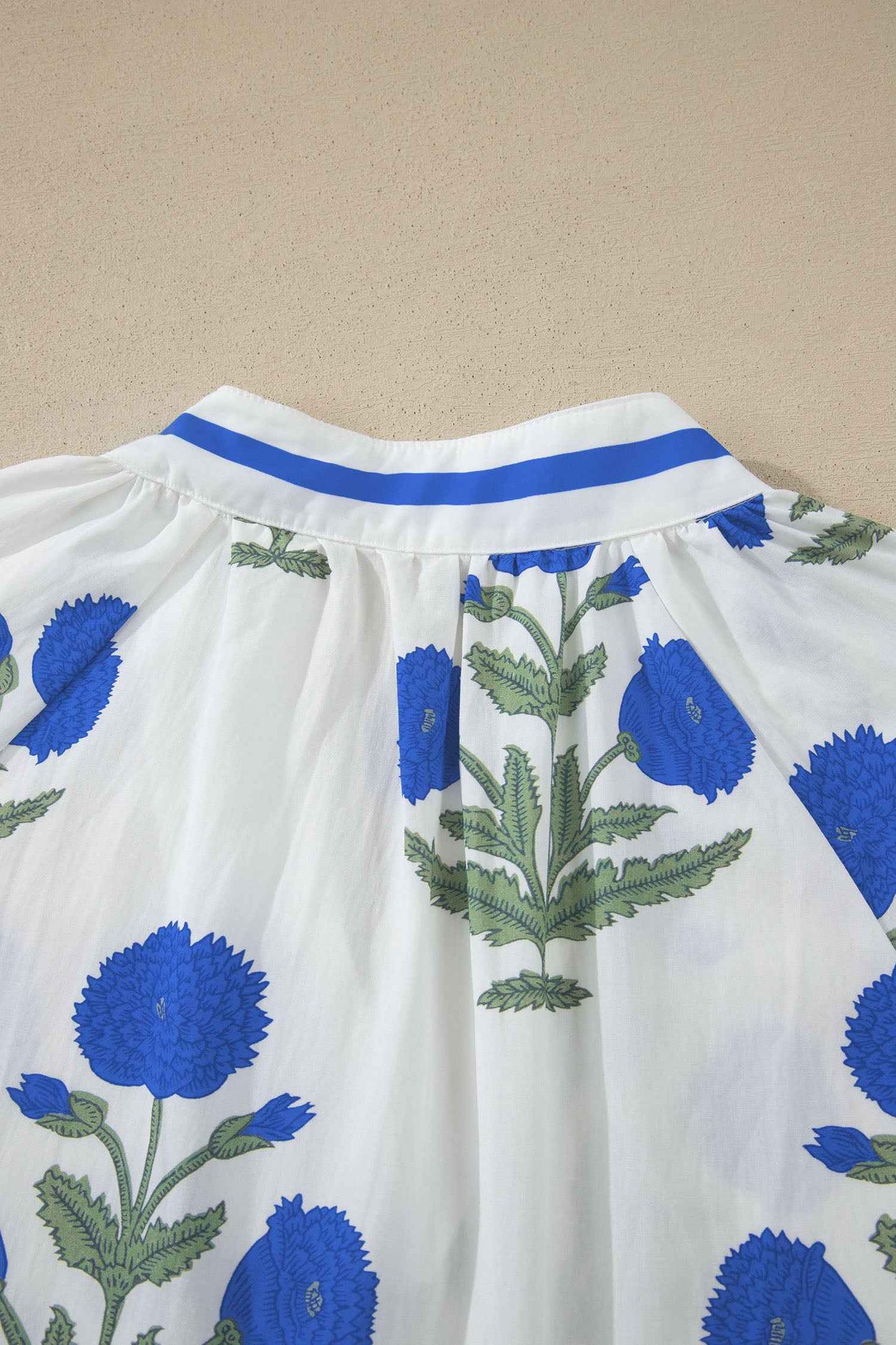 Green Casual Wild Flower Print V Neck 3/4 Sleeve Blouse