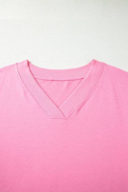 Conjunto de camiseta con cuello en V sólida y pantalones con cordón Bonbon de talla grande
