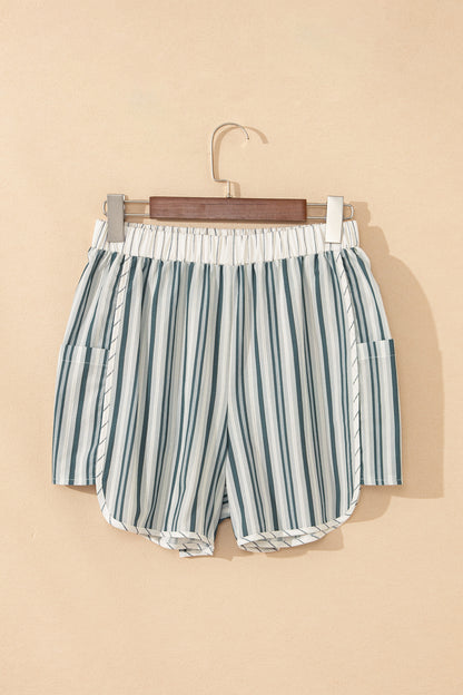 Pantalones cortos casuales con bolsillo cargo, cintura elástica y rayas grises