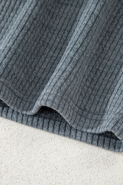 Chaqueta casual de punto acanalado gris medio con botones y bolsillos de solapa delanteros