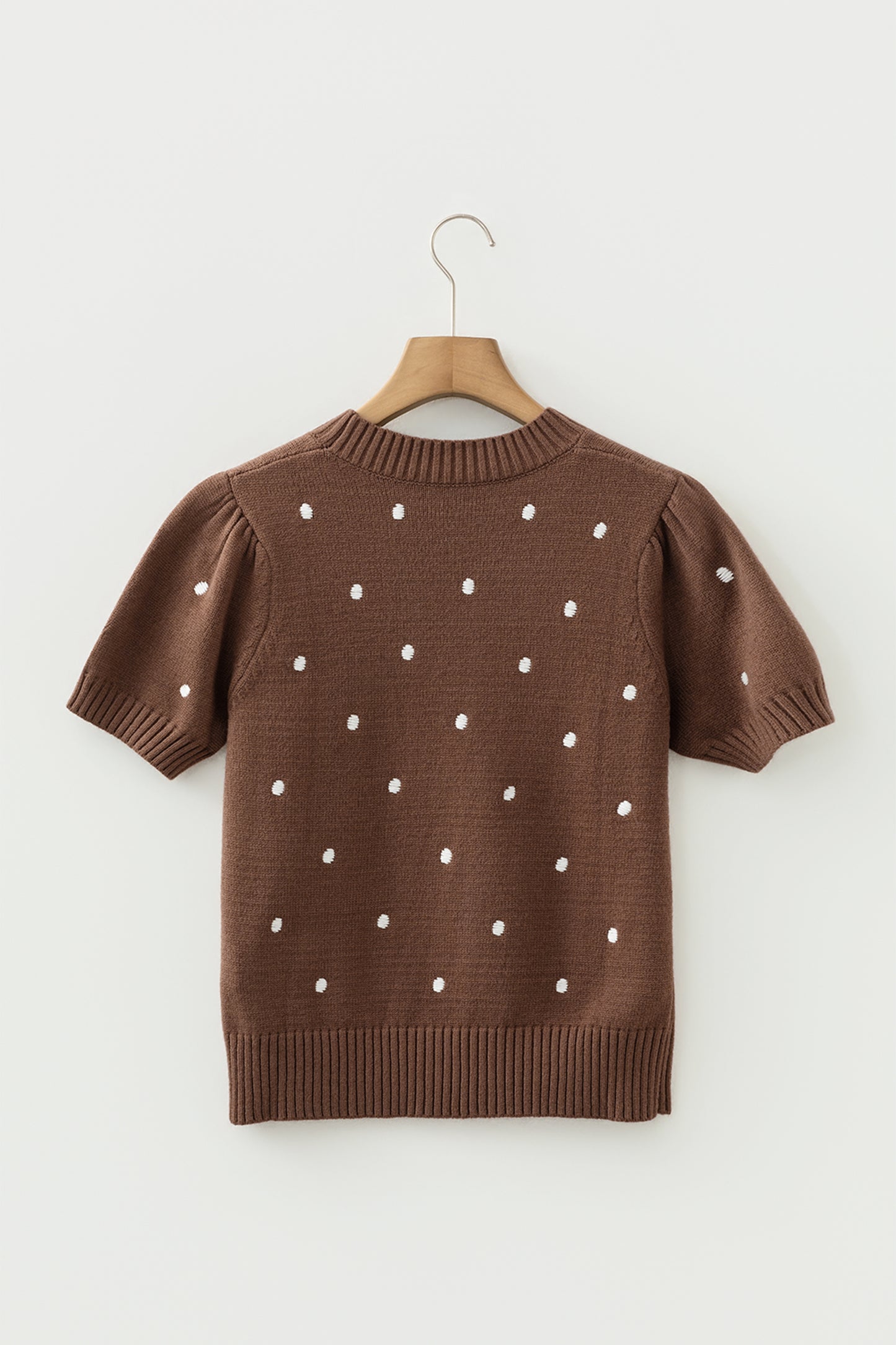 Chestnut Elegant Polka Dot Bubble Short Sleeve Sweater - Snoopy's Closet