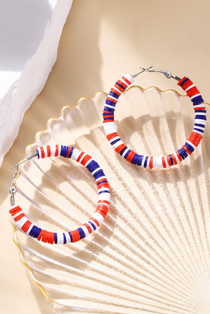 Fiery Red Patriotic Multicolored Bead Hoop Earrings - Snoopy's Closet