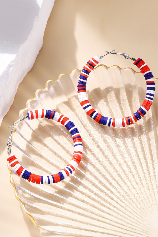 Fiery Red Patriotic Multicolored Bead Hoop Earrings - Snoopy's Closet