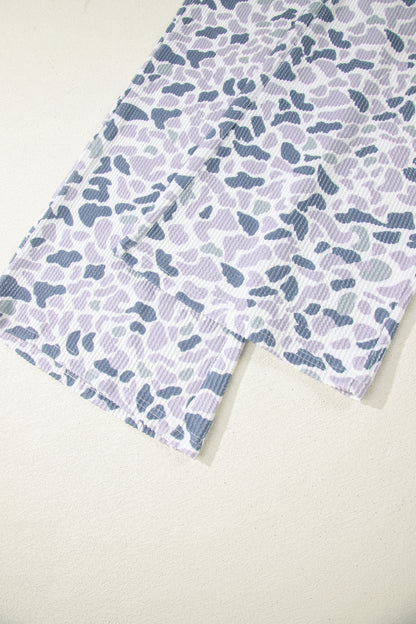 Beige Camouflage Print Twisted Rib Loose Tee Drawstring Pants Set - Snoopy's Closet
