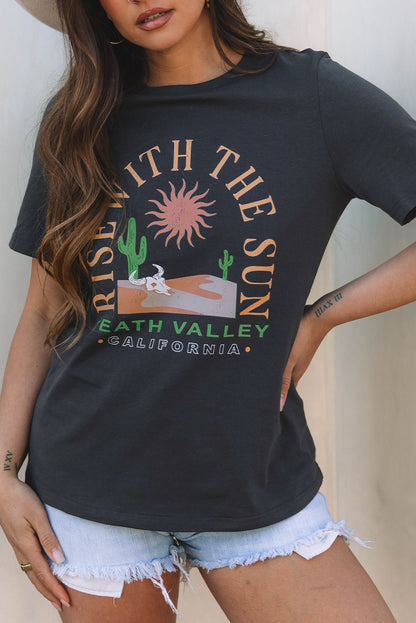 Dark Grey RISE WITH THE SUN Western Fashion Graphic Tee - Snoopy's Closet