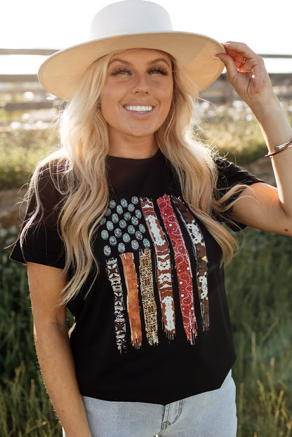 Camiseta Gráfica de la Bandera Americana Occidental Negra