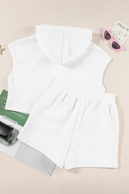 White Textured Cropped Hoodie and Shorts Set - Snoopy's Closet
