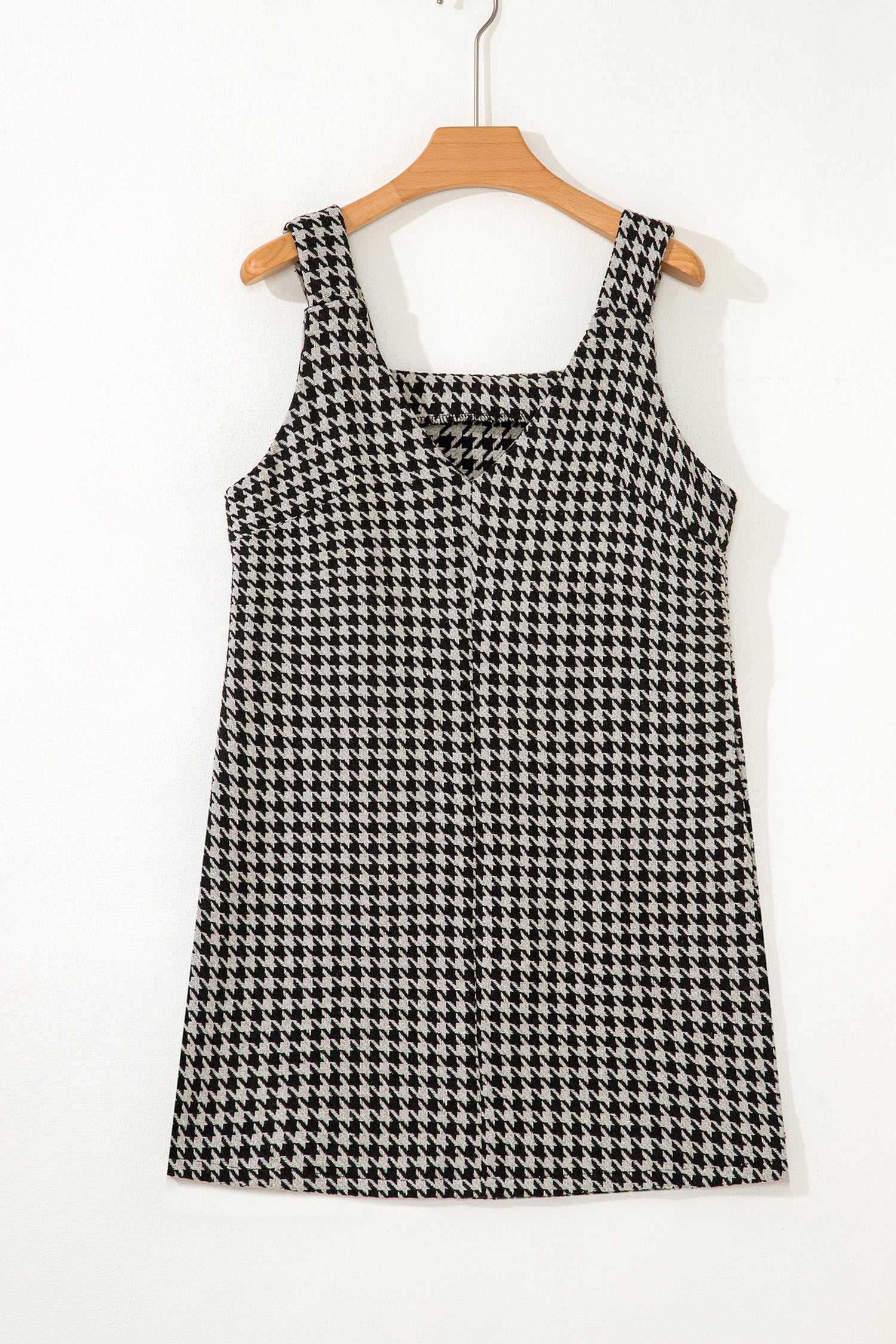 Khaki Houndstooth Print V Neck Sleeveless Mini Dress - Snoopy's Closet