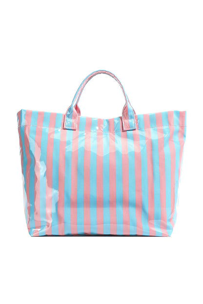 Blackish Green Glossy Striped Vinyl Large Tote Bag - Snoopy's Closet