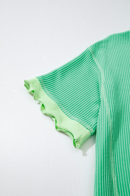 Vestido Camisero Polo Acanalado de Gran Tamaño con Diseño Trenzado Verde Menta