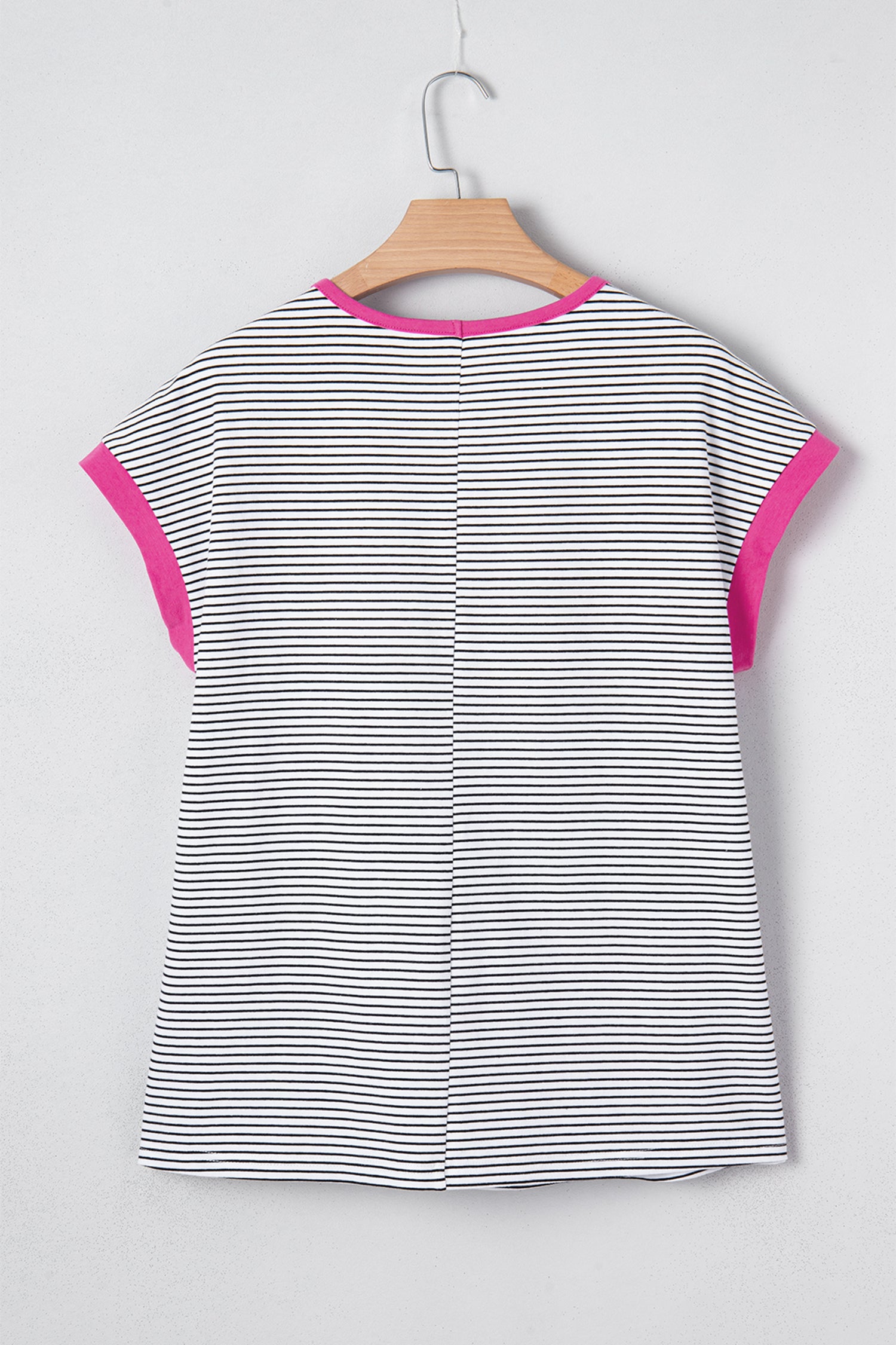 Rose Stripe Contrast Trim Round Neck Summer T Shirt - Snoopy's Closet