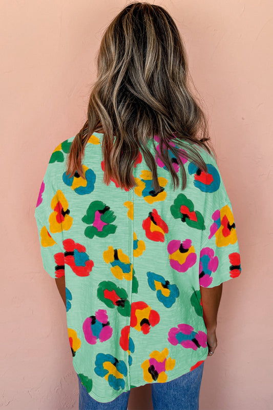 Green Leopard Drop Shoulder Oversize Tee - Snoopy's Closet