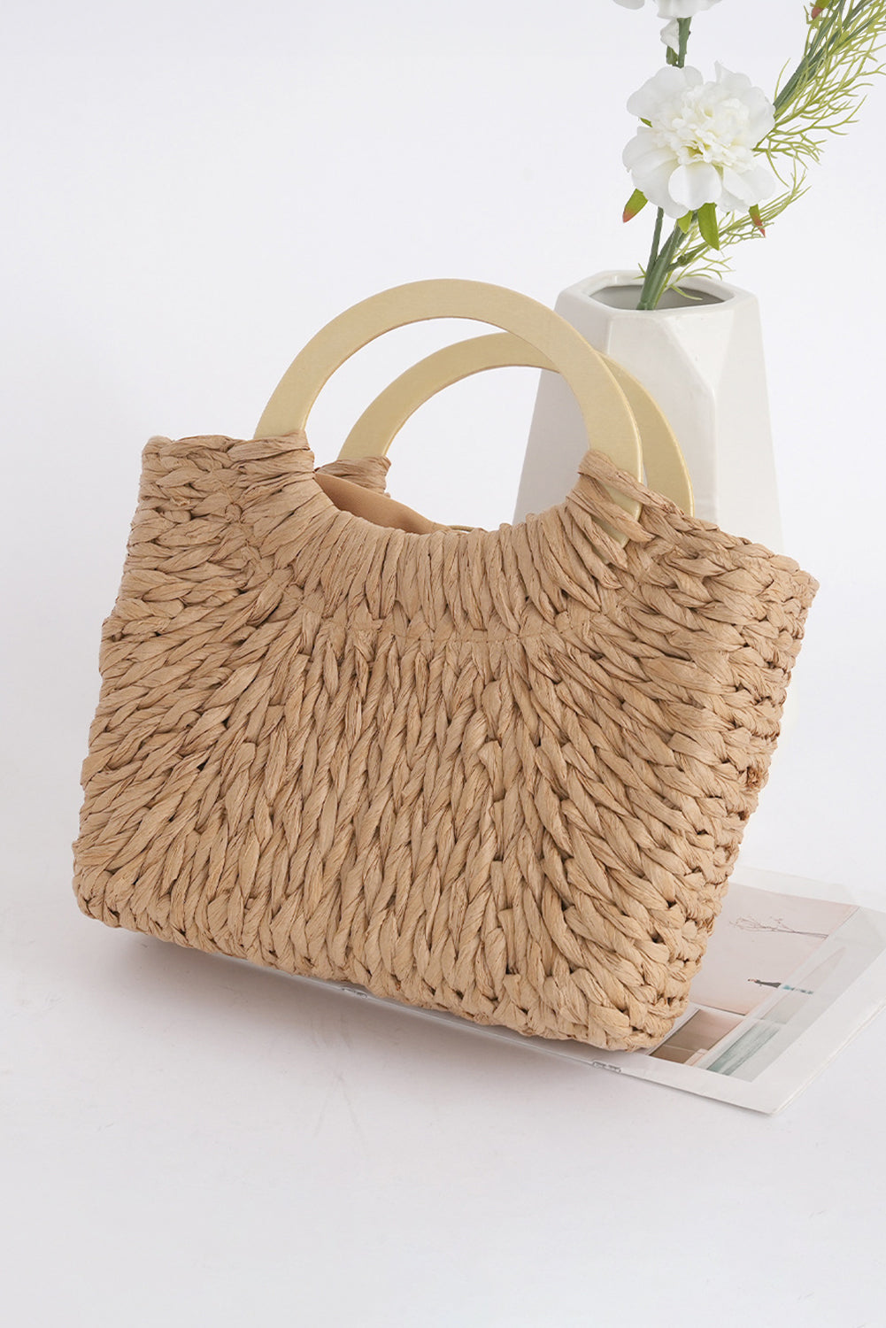 Camel Retro Straw Woven Handle Bag - Snoopy's Closet