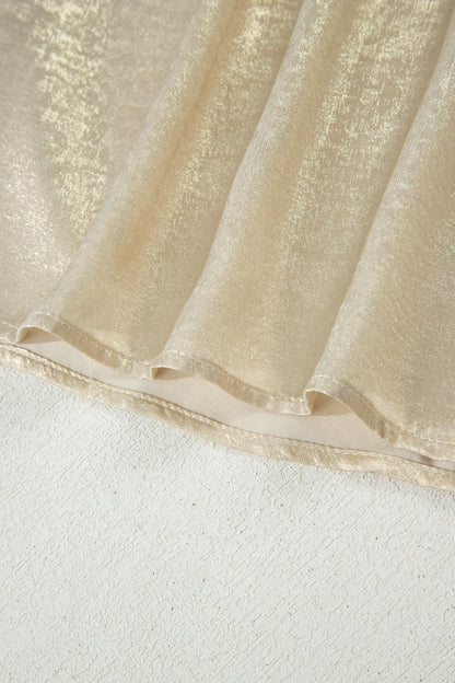Beige Collared V Neck Half Sleeve Metallic Top