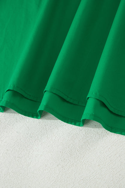 Green Striped Frilled Collar Ruffled Short Sleeve Blouse
