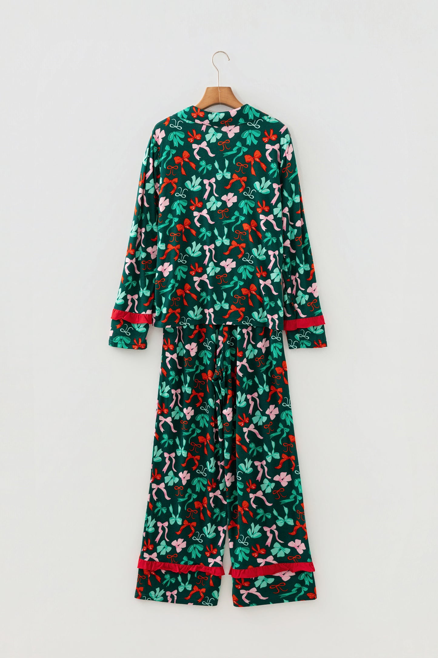 Green Festive Bow Print 2pcs Pajama Pant Set - Snoopy's Closet