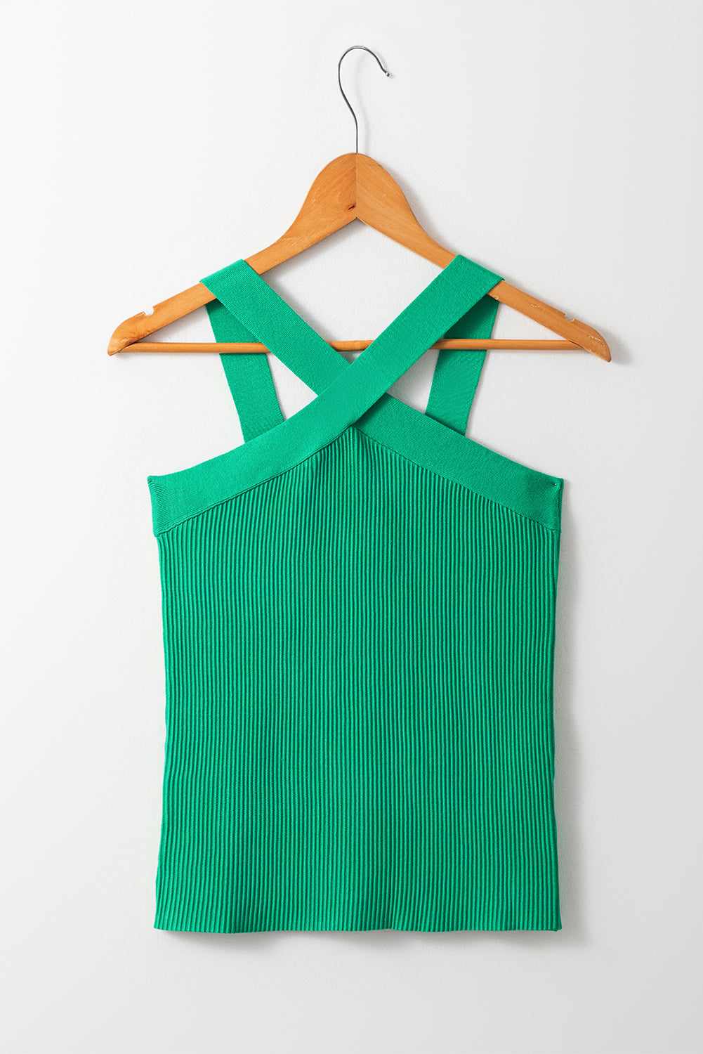Dark Green Ribbed Criss Cross Halter Neck Sheath Sweater Tank Top - Snoopy's Closet