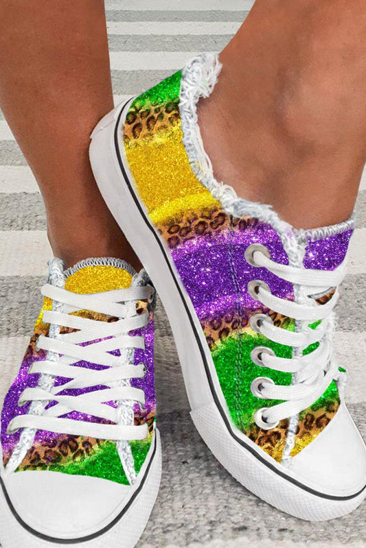 Multicolor Leopard Color Block Lace-up Canvas Shoes - Snoopy's Closet