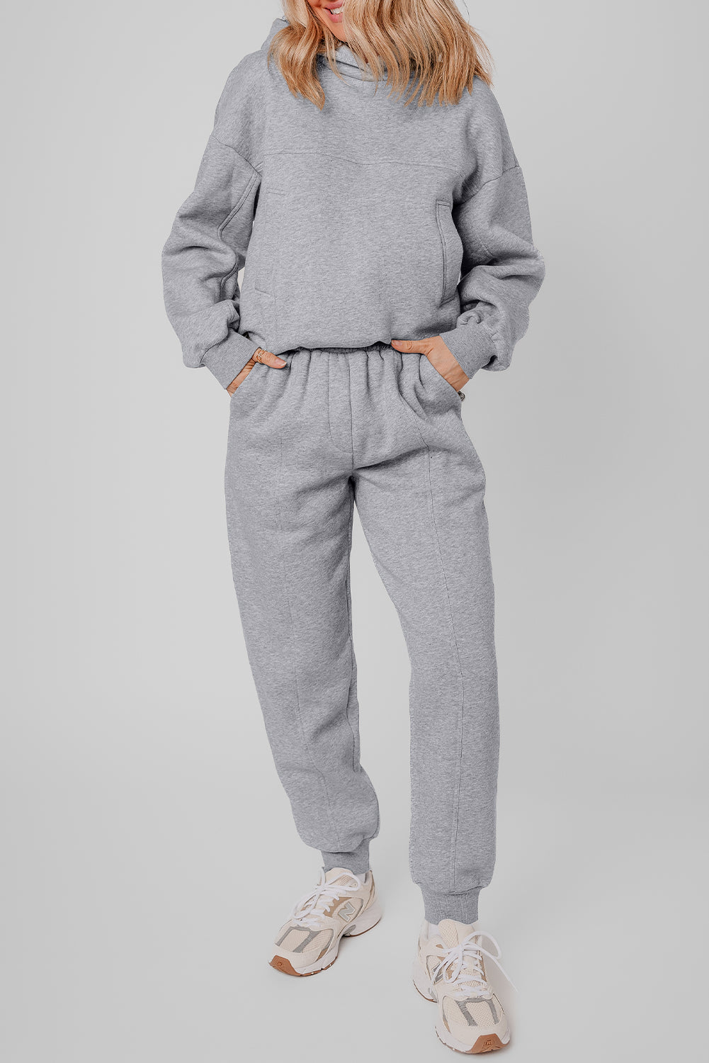 Gray Solid Exposed Seams Hoodie and Joggers Activewear Set - Snoopy's Closet