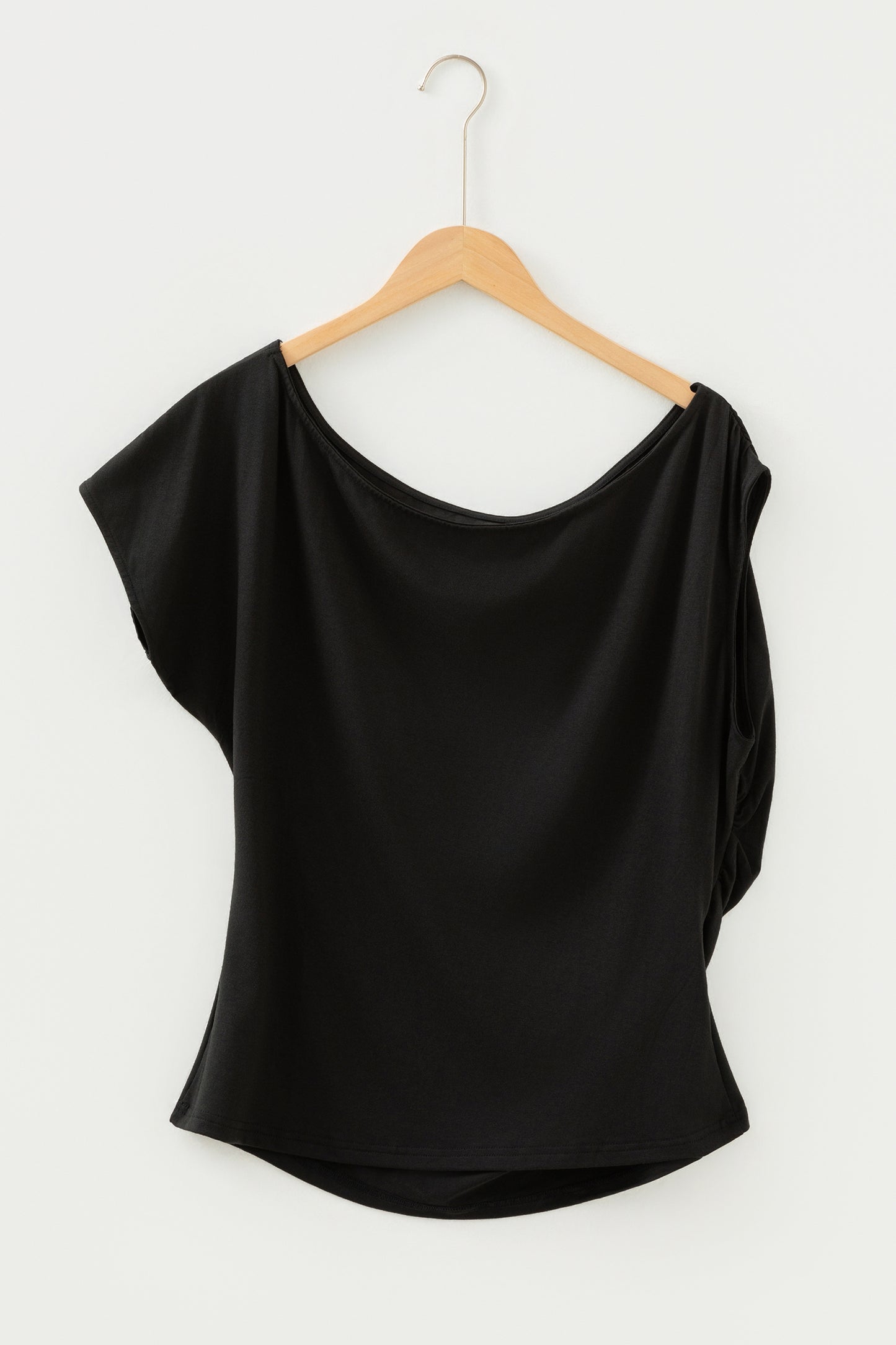 Black Plus Size Solid Color Asymmetric Neck Short Sleeve Blouse - Snoopy's Closet
