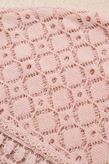 Light Pink Lace Patchwork Waffle Short Sleeve Top - Snoopy's Closet