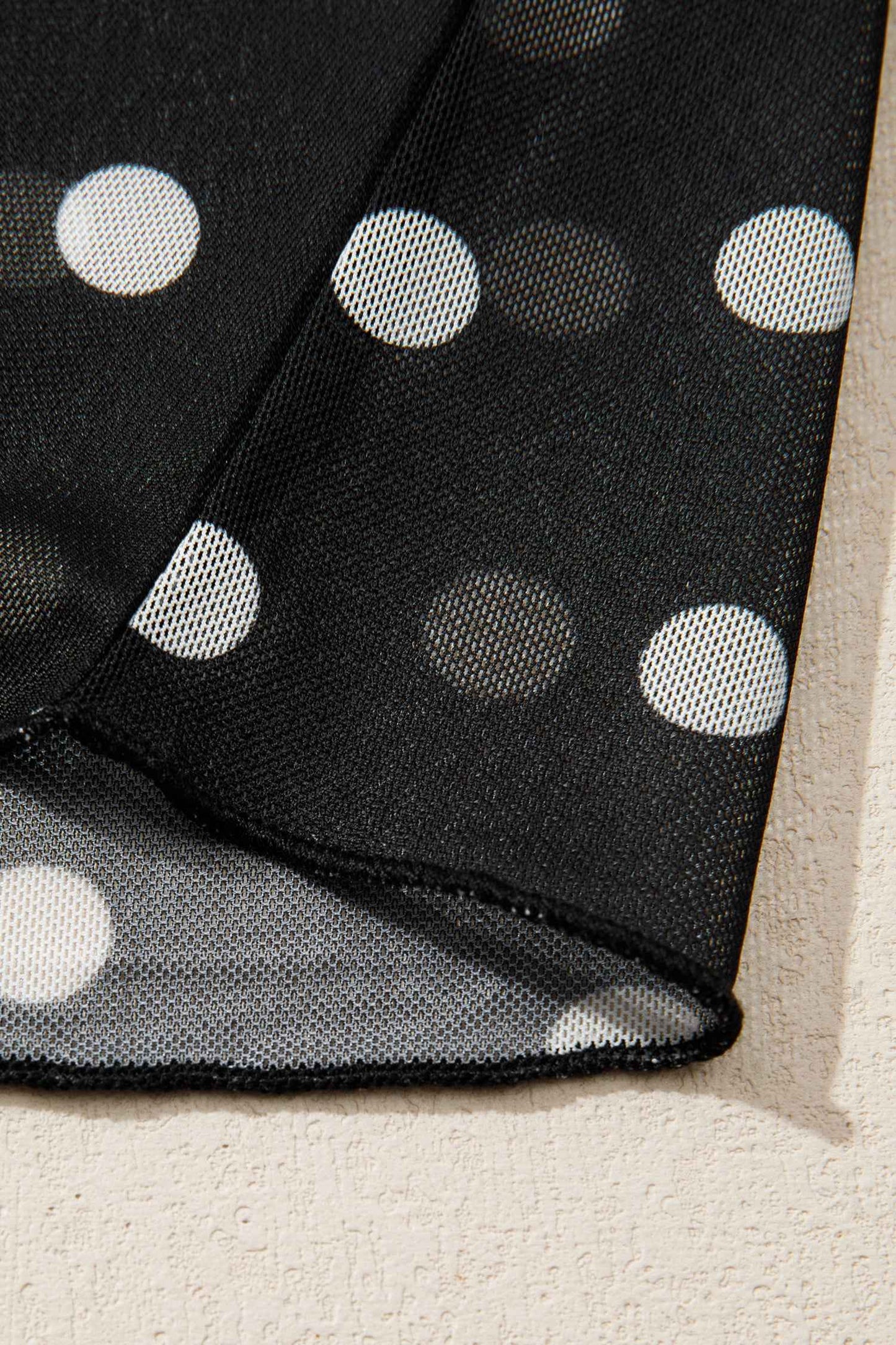 Black Polka Dot Printed High Neck Sheer Mesh Tee