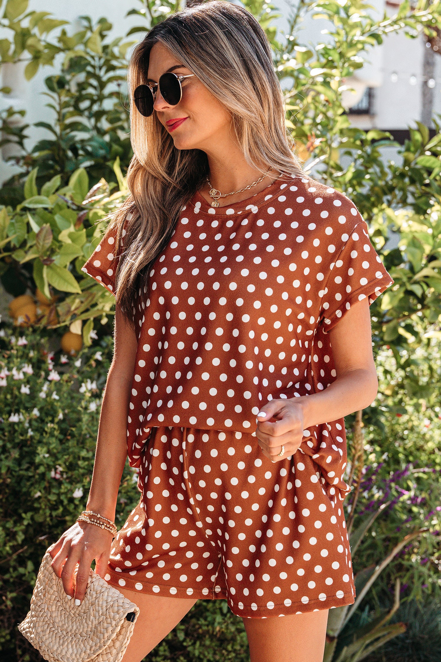 Brown Polka Dot Print Short Set - Snoopy's Closet