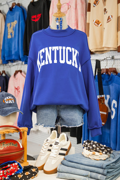 Dark Blue KENTUCKY Leopard KY Letter Print Reversible High Neck Sweatshirt - Snoopy's Closet
