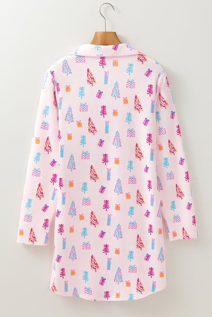Pink Christmas Twinkle Tree Print Shirt Sleep Dress - Snoopy's Closet