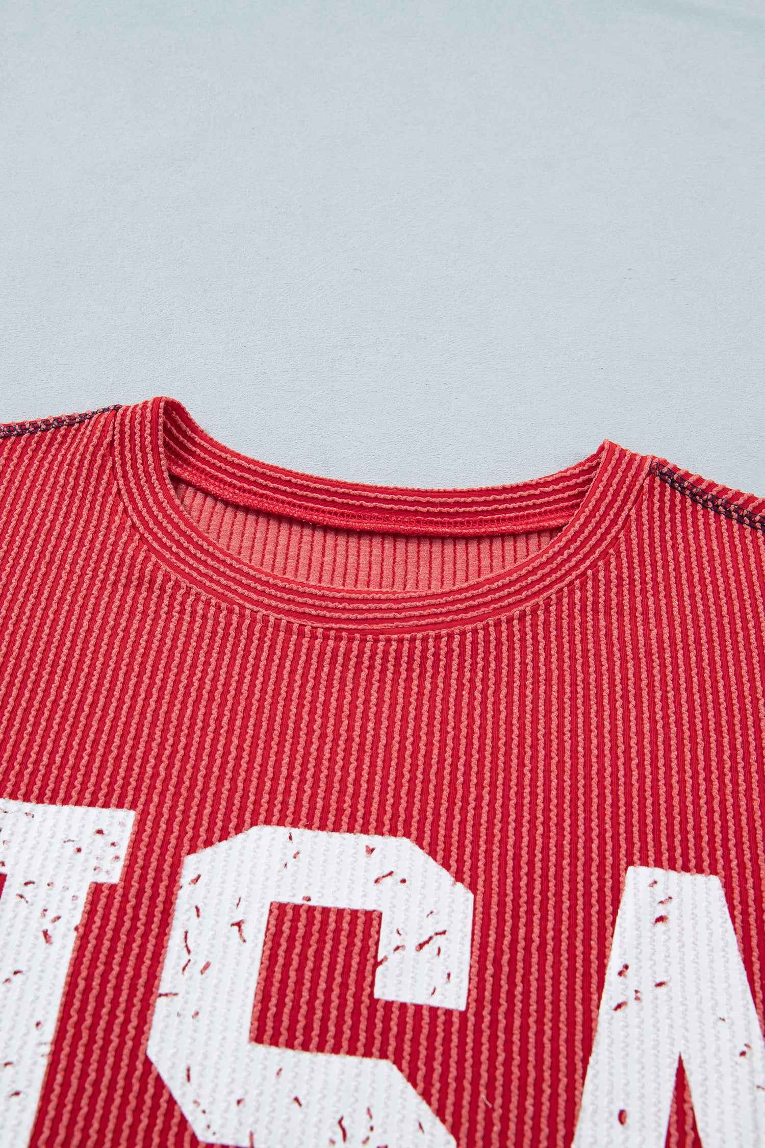 Beau Blue USA Graphic Half Sleeve Loose Ribbed Top