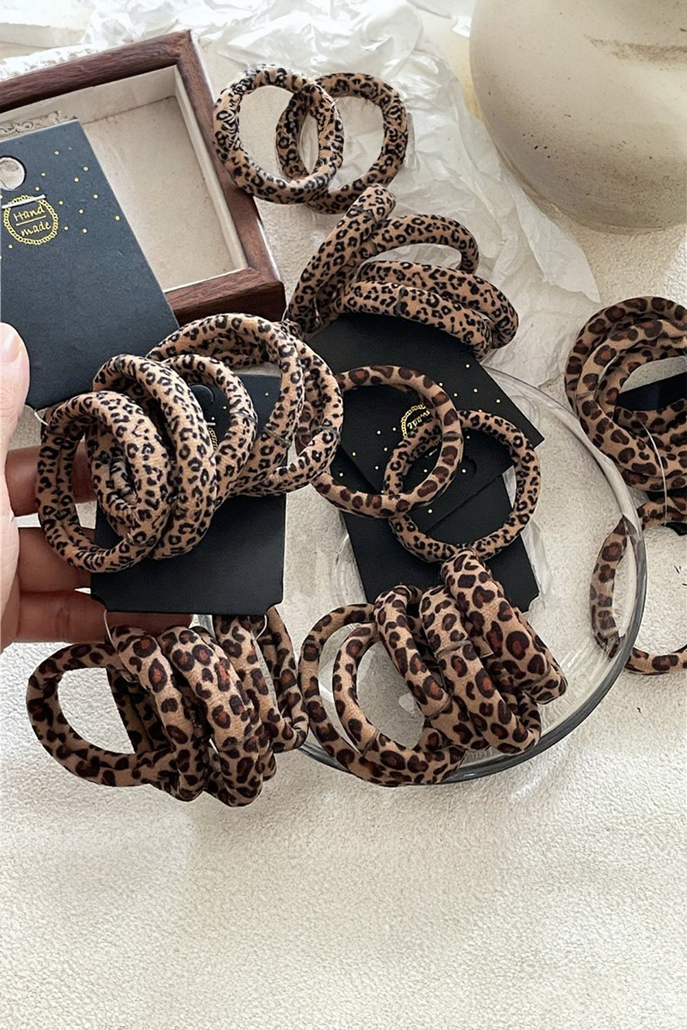 Coffee 5pcs Leopard Elastic Hair Tie Set - Snoopy's Closet