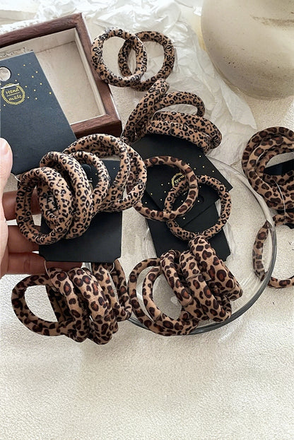 Coffee 5pcs Leopard Elastic Hair Tie Set - Snoopy's Closet