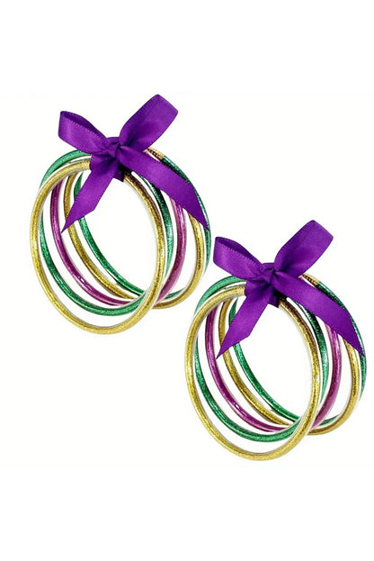 Green 5pcs Glitter Jelly Bow Knot Ribbon Bracelet Set - Snoopy's Closet