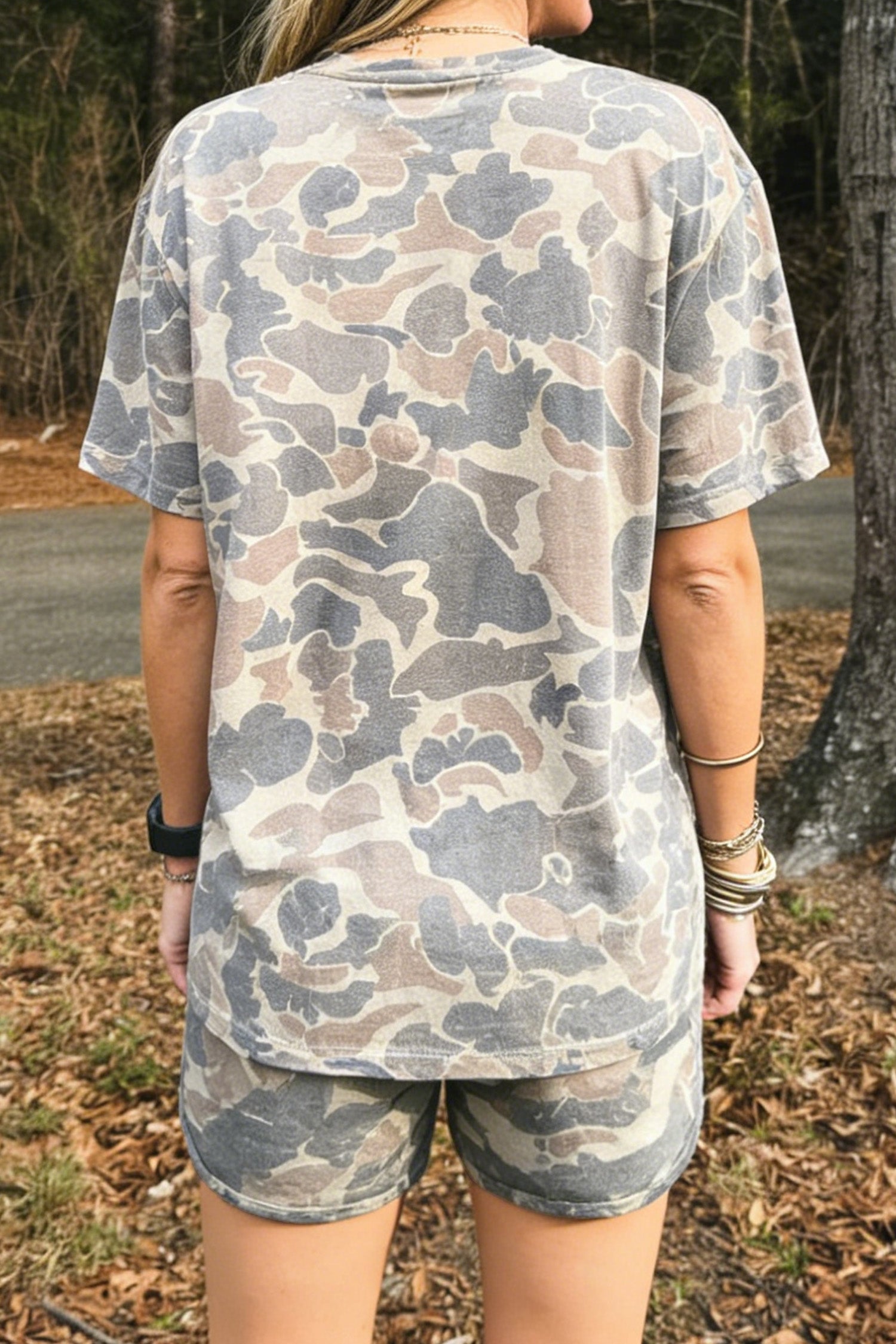 Multicolour Camouflage Loose Tee Drawstring Shorts 2pcs Outfit