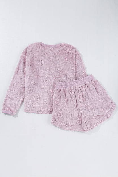 Lavendula Textured Leopard Fleece Loose Two Piece Lounge Set - Snoopy's Closet
