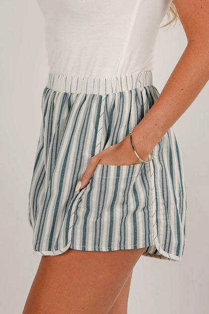 Pantalones cortos casuales con bolsillo cargo, cintura elástica y rayas grises