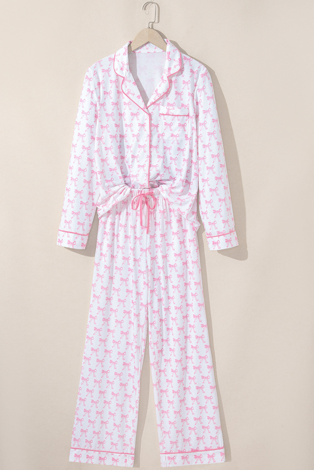 Pink Bow Print Long Sleeve Shirt and Pants Soft Pajama Set - Snoopy's Closet