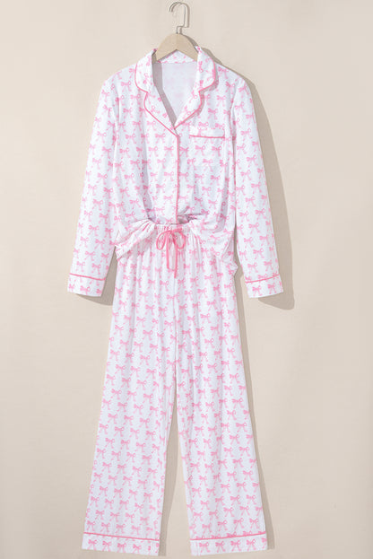 Pink Bow Print Long Sleeve Shirt and Pants Soft Pajama Set - Snoopy's Closet