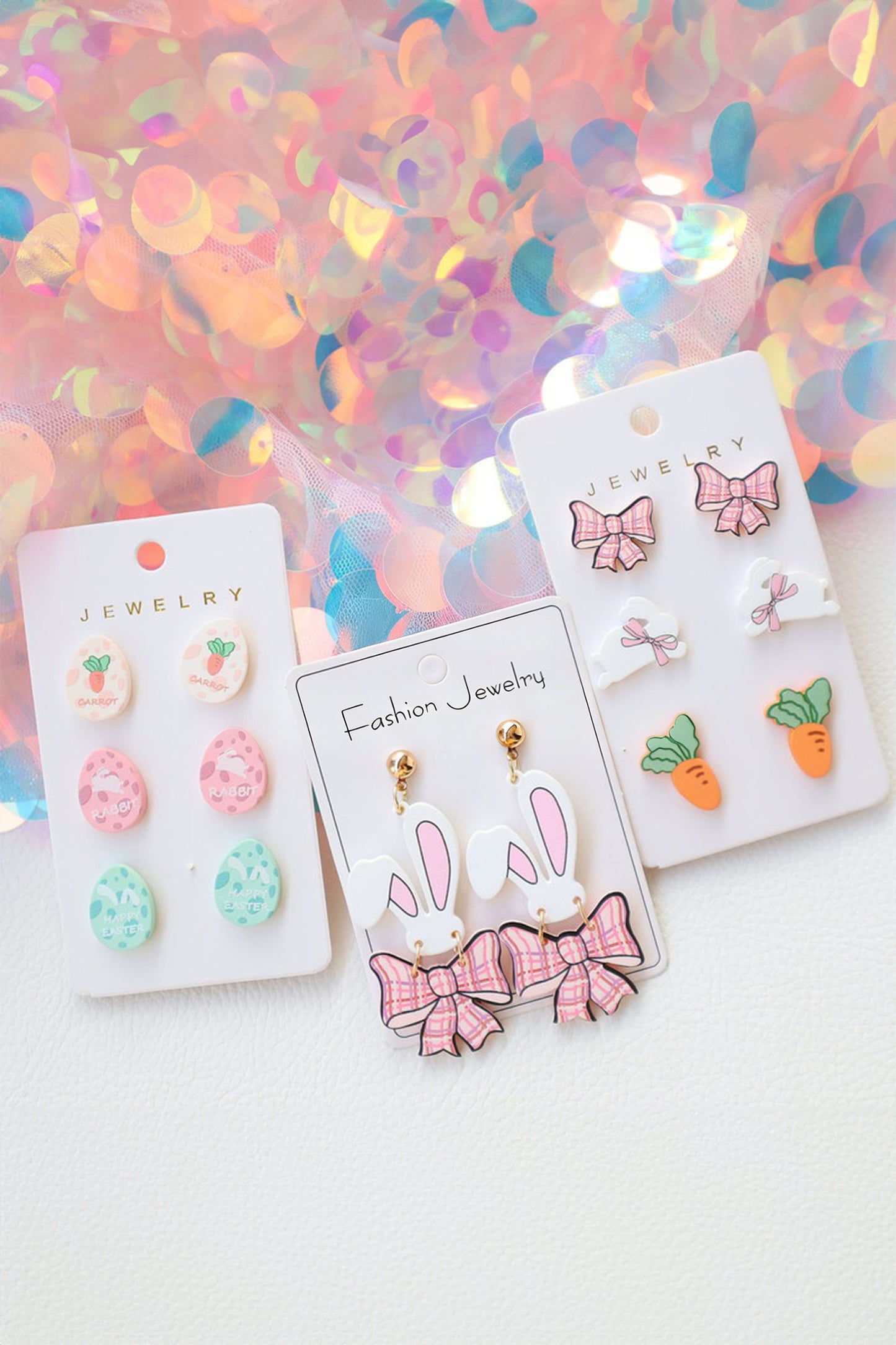 Pink Plaid Bow Easter Bunny Studded Earrings - Snoopy's Closet