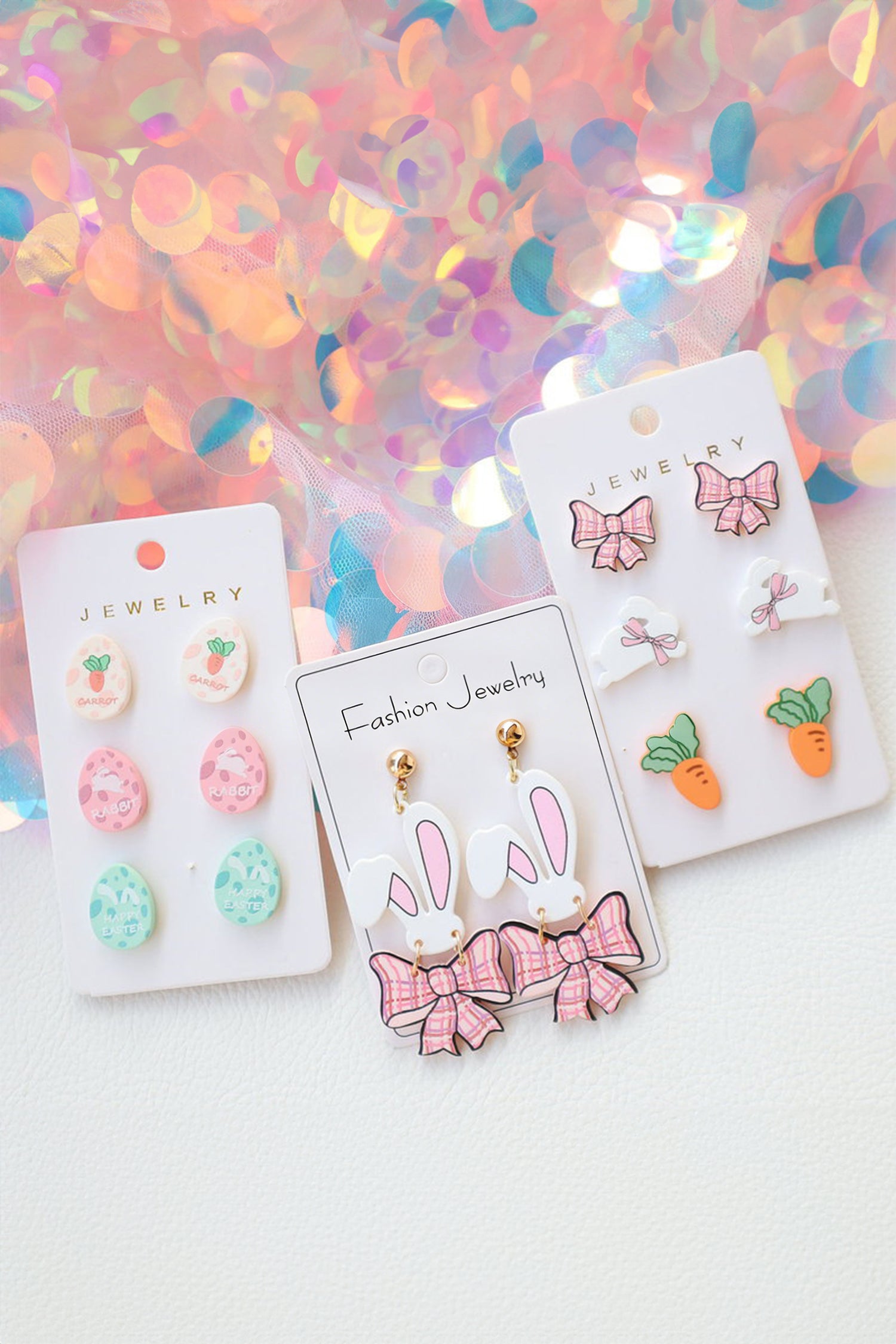 Pink Plaid Bow Easter Bunny Studded Earrings - Snoopy's Closet