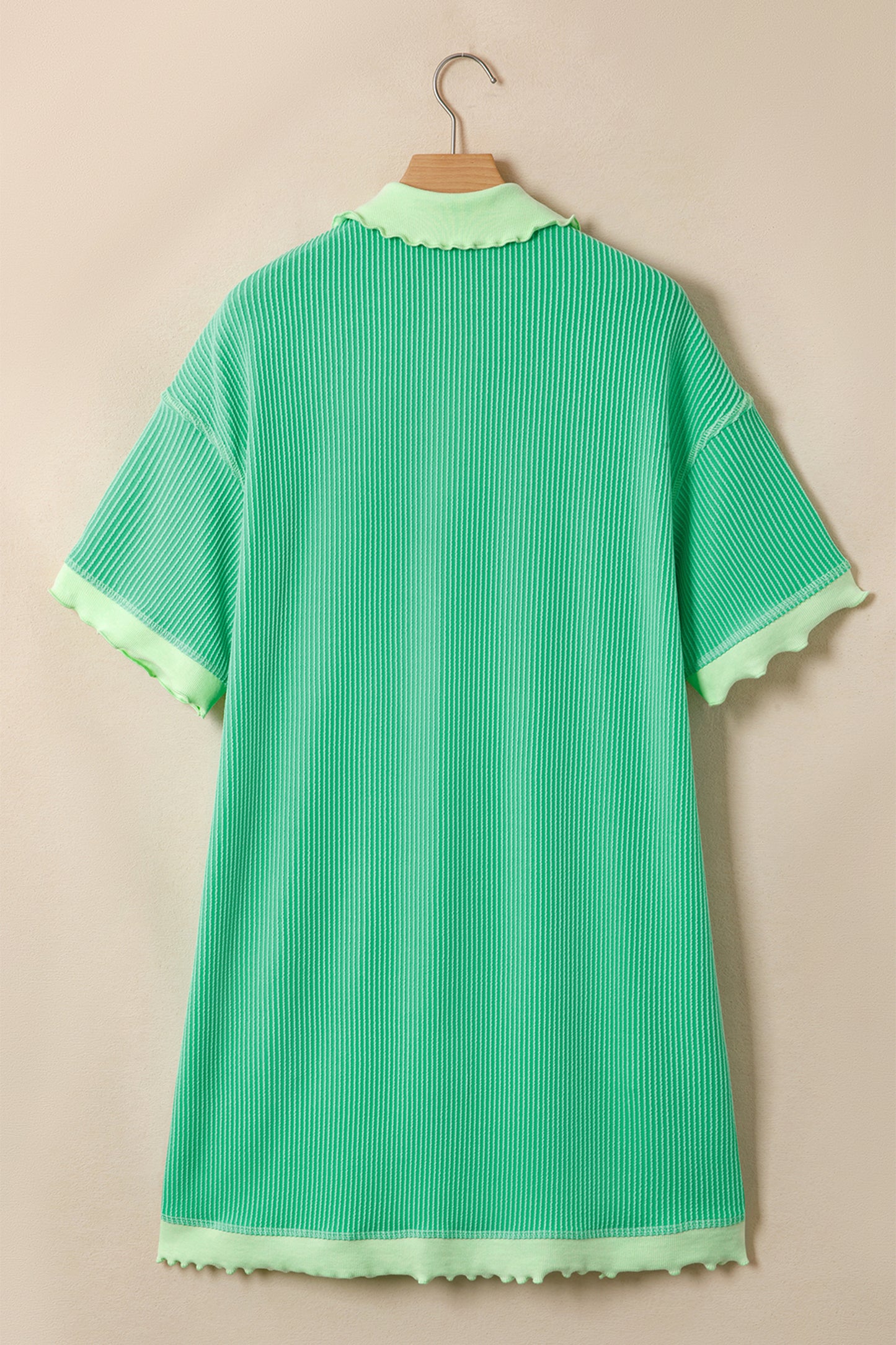 Vestido Camisero Polo Acanalado de Gran Tamaño con Diseño Trenzado Verde Menta