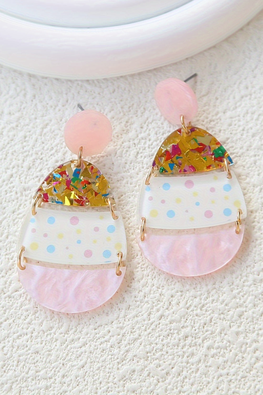 Pink Cute Printed Easter Egg Shape Drop Earrings - Snoopy's Closet