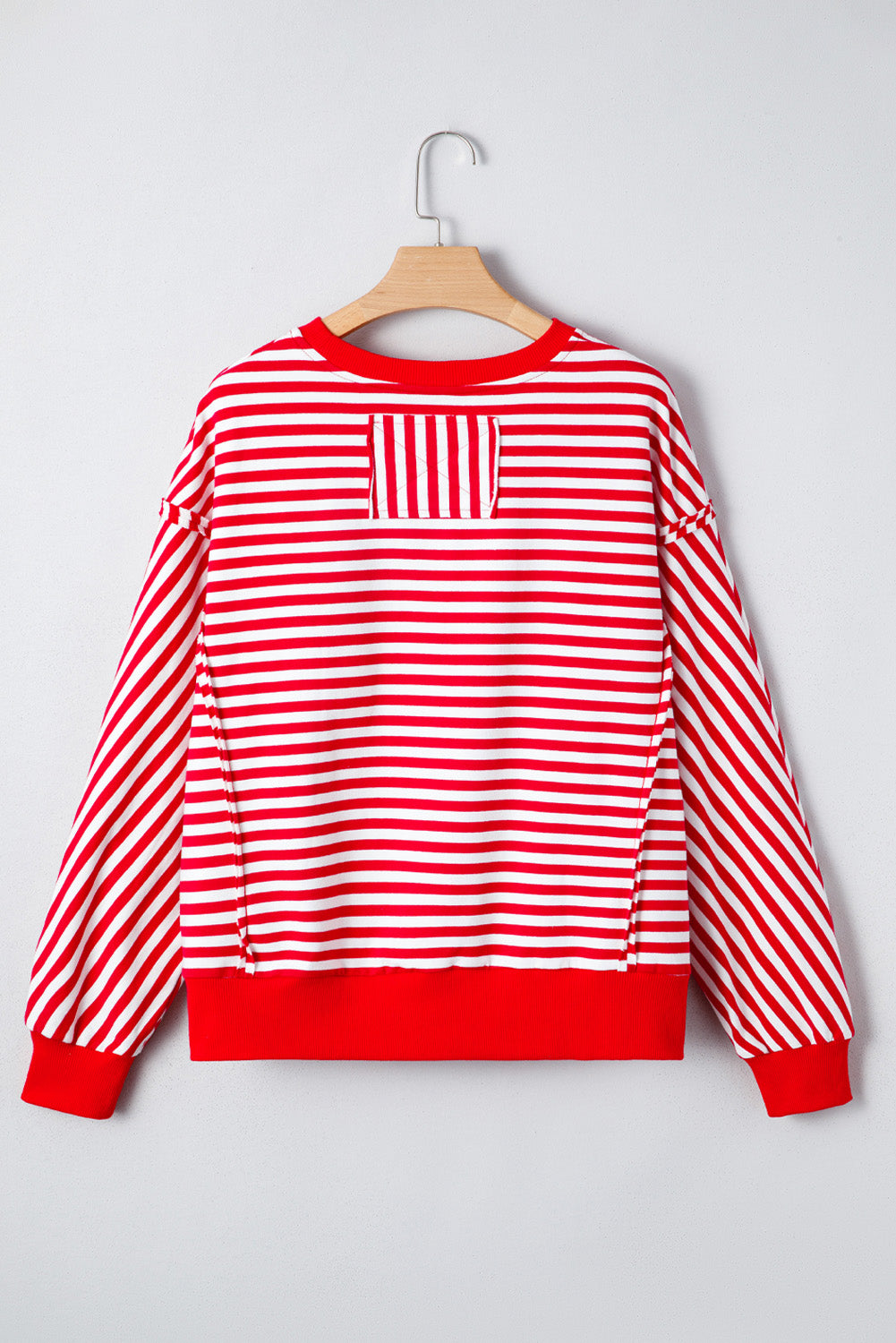 Red Stripe Christmas Nutcracker Sequin Patched Drop Shoulder Top - Snoopy's Closet