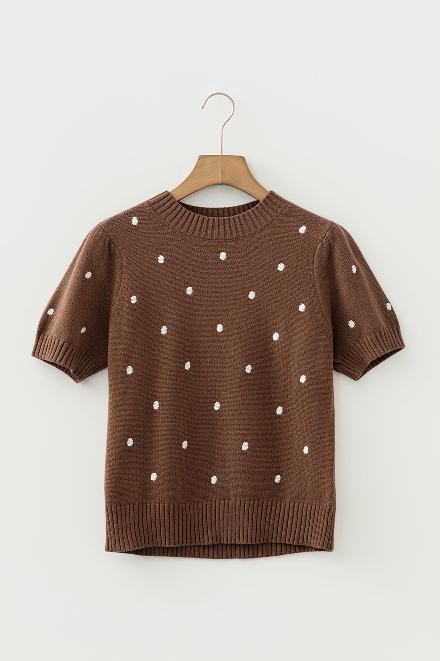 Chestnut Elegant Polka Dot Bubble Short Sleeve Sweater - Snoopy's Closet