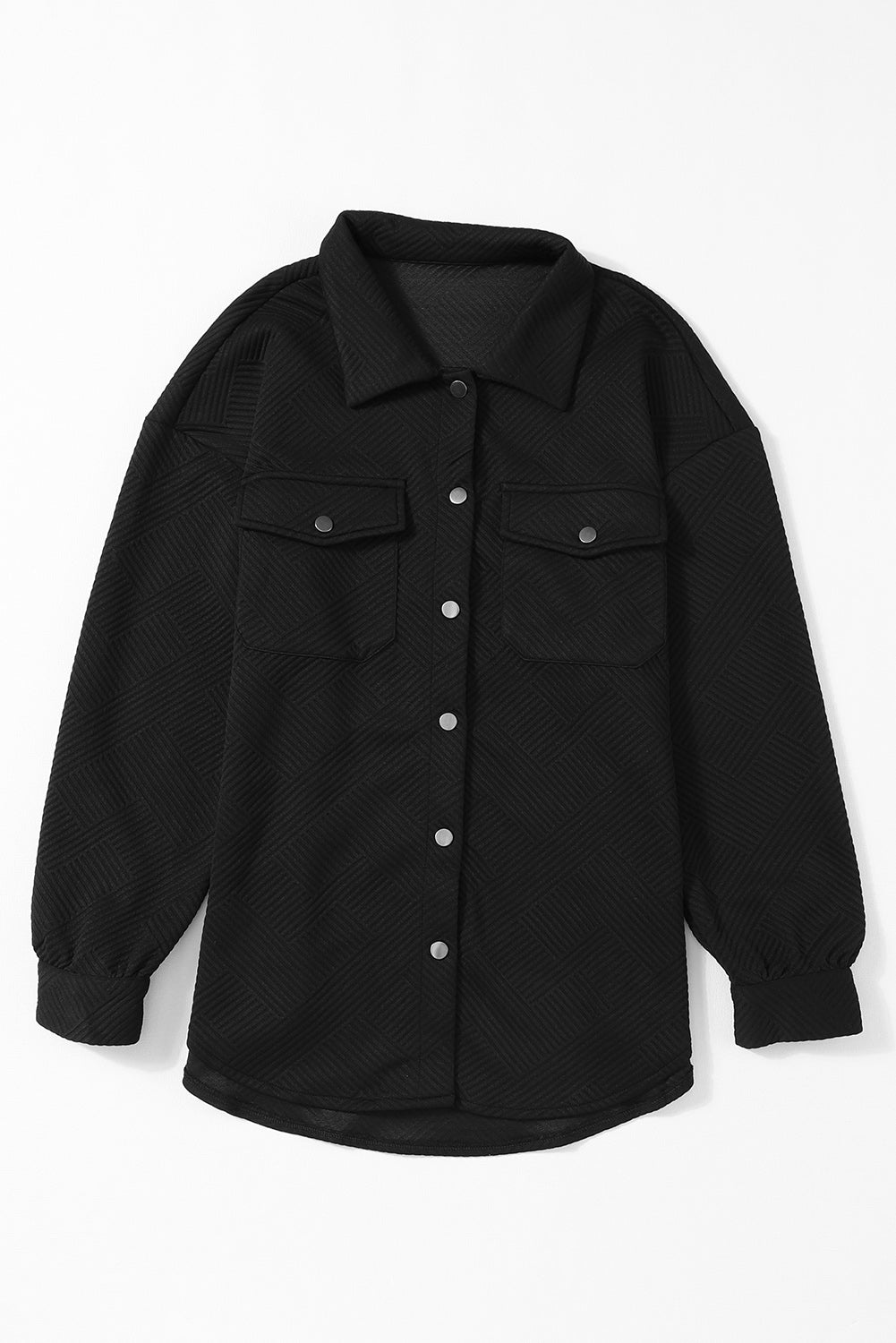 Chaqueta sólida negra texturizada con solapa y botones
