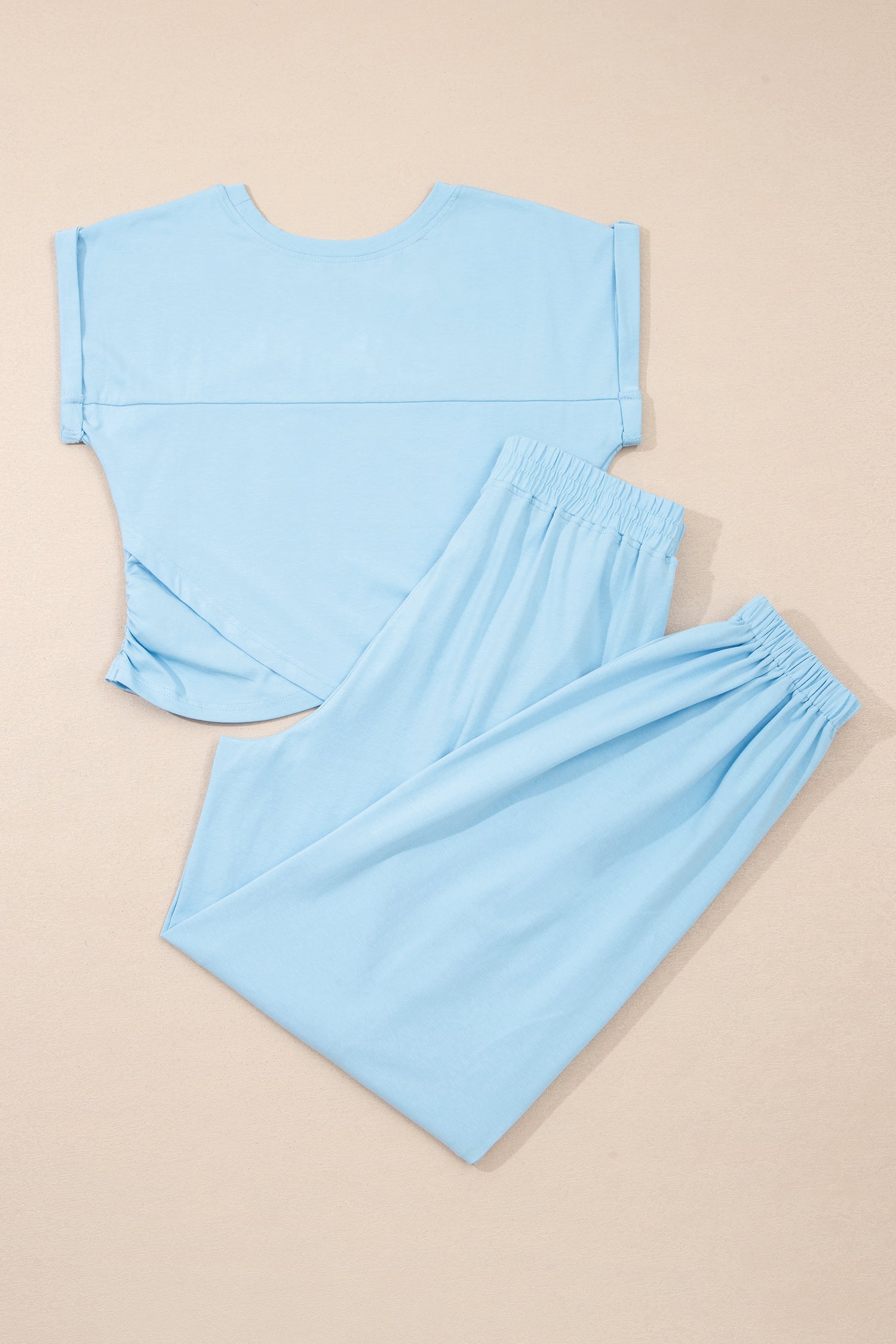 Beau Blue Solid Color Cropped Tank Top and Jogger Pants Set - Snoopy's Closet